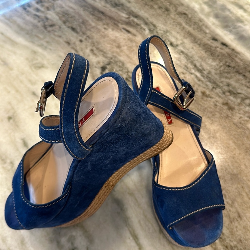 Prada Sports Suede Espadrilles sandals navy , platform, Mary lane strap & buckle - Picture 2 of 7